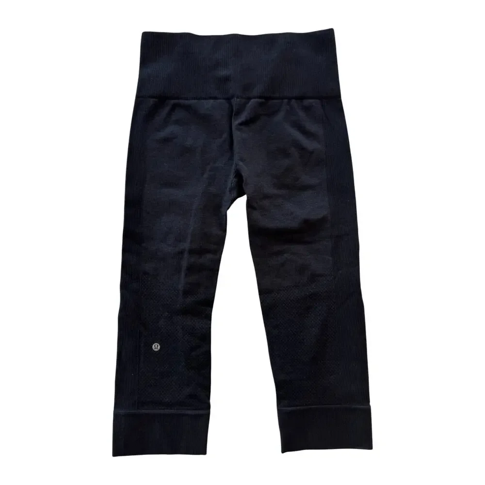 Lululemon Seamlessly Street Crop Heathered Naval Blue Leggings Women's 4 Pilates